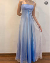 Vintage A line Spaghetti Strap Ombre Blue With Beading Formal Dress Long Prom Dresses N2748