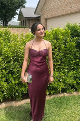 Sexy Mermaid Halter Burgundy With Beaded Inspo Formal Party Gowns Long Prom Dresses AB1745