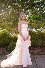 Modest Mermaid Sweetheart Prom Dresses For Women Pink Satin With Train Party Gown N1520