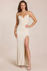 Deep V-Neck Maxi Dress in Ivory