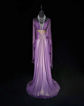 Charming Prom Dresses A line Spaghetti Strap Purple Chiffon With Cape Long Formal Evening Dress N3897