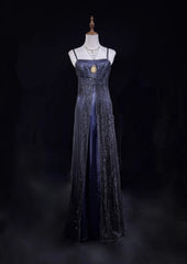 Vintage Prom Dresses A line Spaghetti Strap Navy Blue Tulle 80s With Beading Long Formal Evening Outfits N3871