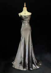 Vintage Prom Dresses Inspo Mermaid Spaghetti Strap Grey Satin 90s With Beaded Formal Gowns N3351