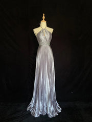Vintage Prom Dresses Inspo A line Halter Folded Gray With Ruffled For Women Formal Dress N3246