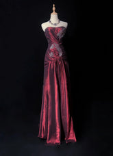 Glamour Prom Dresses Mermaid Strapless Burgundy With Beading Formal Evening Outfits N3834