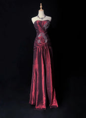 Glamour Prom Dresses Mermaid Strapless Burgundy With Beading Formal Evening Outfits N3834