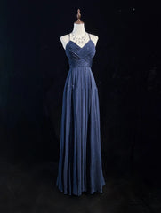 Vintage Prom Dresses 90s A line Spaghetti Strap Navy Blue Sequined Backless Long Evening Outfits N3141