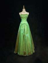 Elegant Prom Dresses Ball Gown Spaghetti Strap Green Organza With Beaded Long Formal Gown N2914