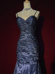 Modest Prom Dresses Mermaid Spaghetti Strap Dark Navy Blue Sleeveless Long Formal Evening Outfits N3626