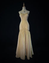 Vintage Prom Dresses Inspo Mermaid Spaghetti Strap Yellow Taffeta Long 1990s With Beading Formal Gowns N3328