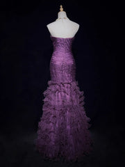 Modest Prom Dresses Inspo Mermaid Sweetheart Purple Tulle Ruffled 80s Long Formal Gowns N3395