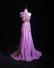 Vintage Prom Dresses Inspo A Line One Shoulder Lilac Chiffon 1990s With Beading Formal Gowns N3324