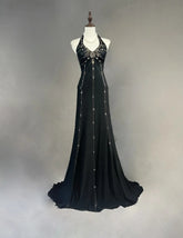 Vintage Prom Dresses Mermaid Halter Little Black Tie Dress With Ruffles Long Evening Outfits N3446