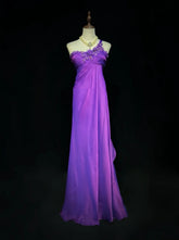 Vintage Prom Aesthetic Dresses A Line One Shoulder Purple Chiffon With Beading Long Formal Dress N3015