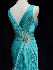 Modest Prom Dresses Inspo Mermaid V Neck Blue With Ruffled Beading For Women Formal Dress N3234