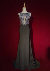 Modest Prom Dresses Mermaid Scoop Neck With Silver Beading Long Formal Evening Dress N3874