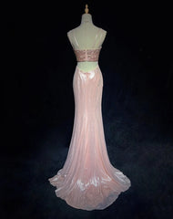 Vintage Prom Dresses Mermaid Spaghetti Strap Pink Satin 80s Long Formal Evening Outfits N3879