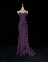 Vintage Prom Dresses 1960s Mermaid Sweetheart Purple Chiffon Long Prom Gown N3102