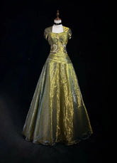 Vintage Prom Dresses Ball Gown Square Neck Olive Green 80s With Beading Long Formal Evening Outfits N3873