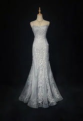 Dreamy 90s Prom Dresses Mermaid Spaghetti Strap Grey With Lace Formal Evening Outfits N3829