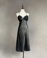 Timeless Prom Dresses A Line Spaghetti Strap Black Tea Length With Beading Evening Outfits N3250