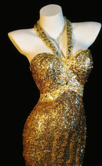 Gorgeous Prom Dresses Mermaid Halter Gold Sequin Backless Sleeveless Formal Evening Outfits N3787