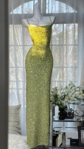 Charming Prom Dresses Mermaid Spaghetti Strap Sequin Green Floor Length Evening Outfits N3546