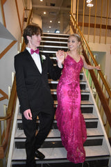 Glitter Mermaid Prom Dress Women Hot Pink Sequins Long Formal Dance Evening Party Gowns AB1716