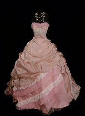 Cute Ball Gown Strapless Blush Pink With Ruffles Long Party Gowns Prom Dresses N2127