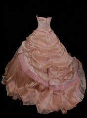 Cute Ball Gown Strapless Blush Pink With Ruffles Long Party Gowns Prom Dresses N2127
