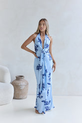 Lovers In Bloom Halter Maxi Dress Blue