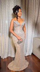 Sexy Sweetheart Sequins Champagne Mermaid Long Prom Dress Evening Dress AB1660