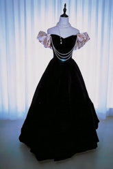 Modest Prom Dresses Ball Gown Off The Shoulder Satin Black Pink Satin With Sleeves Long Quince Dress N2964