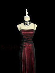 Beautiful Prom Dresses A line Burgundy Spaghetti Strap Black Tulle Long Evening Outfits N3434