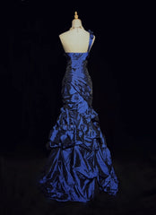Vintage Prom Dresses Inspo Mermaid 90s One Shoulder Navy Blue With Ruffled For Women Formal Dress N3267