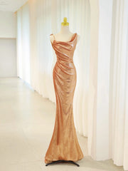 Beautiful Prom Dresses Mermaid Gold Sequined With Folded Long Formal Gown N2935
