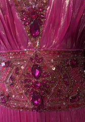 Vintage 90s Prom Dresses A Line Halter Hot Pink With Beading Crystals Long Prom Gown N3062