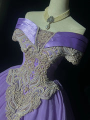 Princess Prom Dresses Ball Gown Off The Shoulder Grape With Pearls Formal Evening Outfits N3885