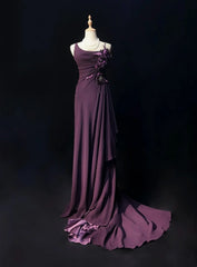 Elegant Prom Dresses A line Purple Chiffon Ruffled Floor Length Formal Evening Outfits N3488