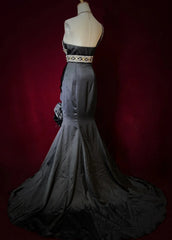 Vintage Prom Dresses Mermaid One Shoulder Black Tie Satin 80s With Beading Long Formal Evening Outfits N3905