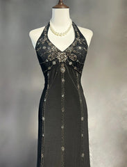 Vintage Prom Dresses Mermaid Halter Little Black Tie Dress With Ruffles Long Evening Outfits N3446