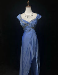 Vintage Prom Dresses A Line Sweethart Blue Chiffon With Beading Long Formal Evening Outfits N3869