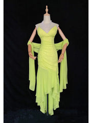 Vintage Prom Dresses 80s Mermaid Spaghetti Strap Green Chiffon Tea Length Evening Outfits N3456