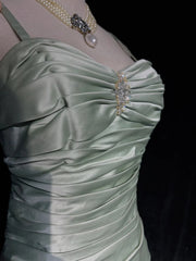 Vintage Prom Dresses Inspo A line Spaghetti Strap Sage Green With Ruffled For Women Formal Dress N3242