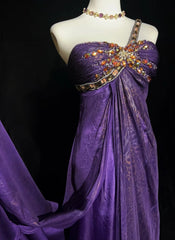 Vintage Prom Aesthetic Dresses A Line One Shoulder Purple Chiffon With Beading Long Formal Dance Dress N3014