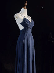 Vintage Prom Dresses 90s A line Spaghetti Strap Navy Blue Sequined Backless Long Evening Outfits N3141
