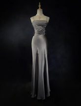 Modest Prom Dresses Mermaid Spaghetti Strap Grey Satin Long Evening Outfits N3471