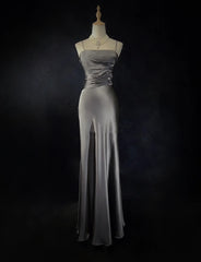Modest Prom Dresses Mermaid Spaghetti Strap Grey Satin Long Evening Outfits N3471