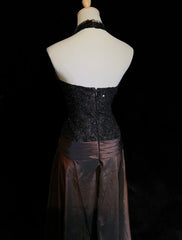Beautiful Prom Dresses A Line Halter Brown Satin With Lace Bodice Long Evening Outfits N3372