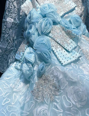 Beautiful Prom Dresses Mermaid Spaghetti Strap Light Blue With Flowers Beading Long Evening Outfits N3319